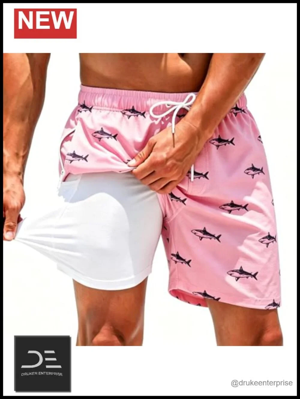 Men's Swim Trunks with Compression Liner Board Shorts Zipper Pockets